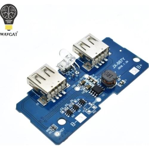 WAVGAT 5V 2A 18650 Power Bank Charger Module Charging Circuit Board Step Up Boost Power Supply Module Dual USB Output 1A Input