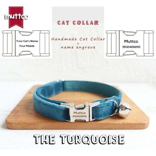 MUTTCO Retailing high quality handmade engraved metal buckle cat collar THE TURQUOISE 2 sizes UCC097