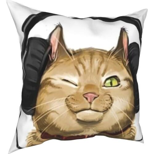 Listening to music cat soft flannel sofa decoration and household cotton pillow cover sofa seat decoration car pillow cover