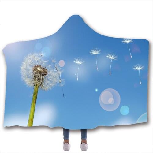 Dandelion Print Soft Back To School Blanket Warm Wool Velvet Hoodie Blanket Home Sofa Camping Cloth Hooded Blanket Wholesale