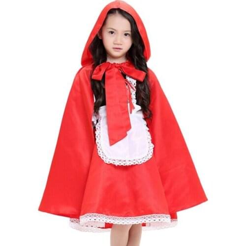 Girls Fairy Tales Clothes Sexy Maid Uniform Children Halloween Kids Cosplay Fancy Dress Cape Little Red Riding Hood Costume