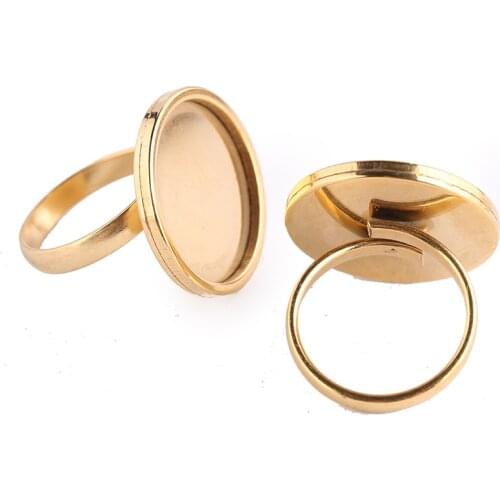 Onwear 10pcs stainless steel gold plated adjustable diy jewelry making ring base settings 20mm dia cabochon bezel blanks