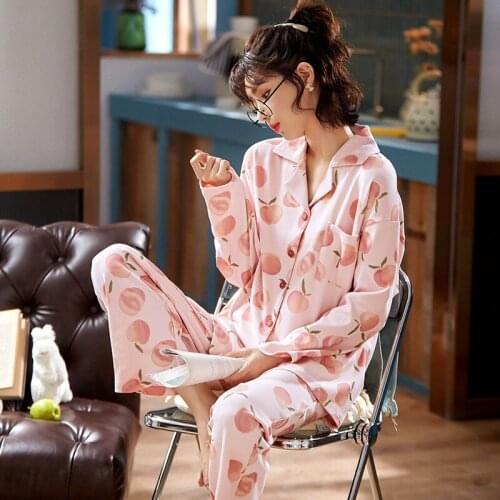 2021 Autumn Cotton Print Long Sleeve Pajama Sets for Women Korean Sleepwear Suit Pyjama Loungewear Homewear Pijama Mujer Clothes