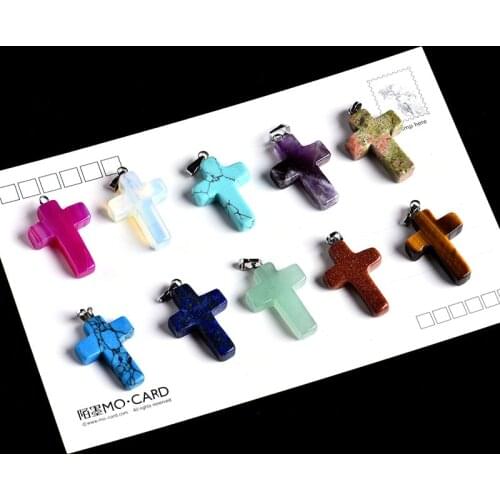 1PC Natural Crystal Mineral Ornament Cross Pendant Love and Redemption Fashion Couple Pendant Necklace Pendant DIY Gift Jewelry