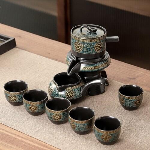 Lazy Semi-automatic Tea Set Home Office Teaware Kung Fu Teapot Teacup Ceramic Business Gift Customized Logo Chinese Luxury Cups
