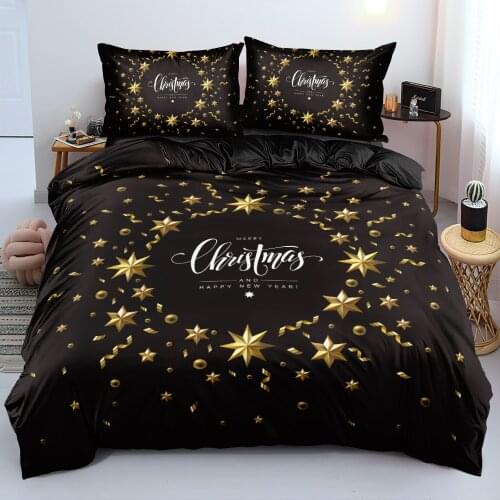 Bed Linens Merry Christmas Duvet cover set Star Bedding sets Design Custom Black Comforter case Pillowcases King Queen Full size