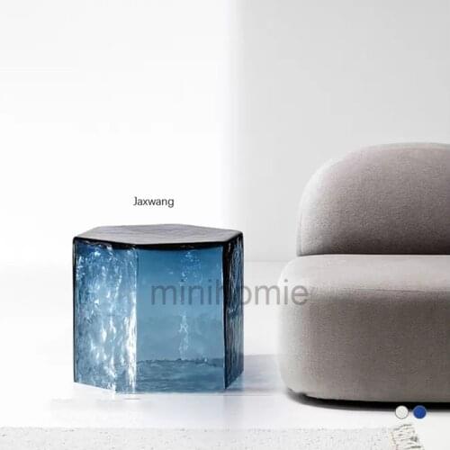Side Table Home Furniture Ins Modern Minimalist Hexagonal Glass Clear Table Sofa Corner Table Ice Cube Wave Coffee Table mc