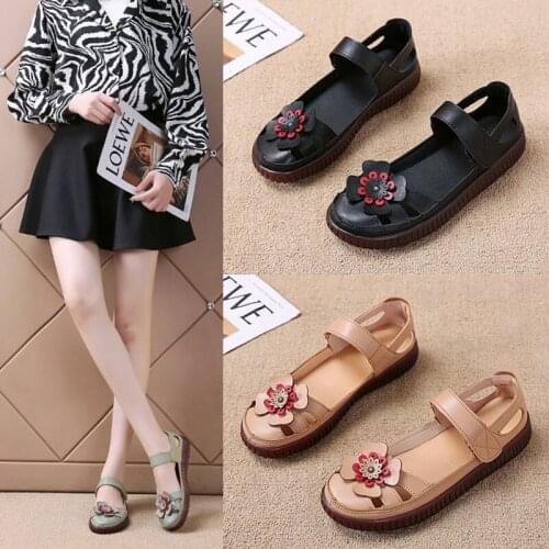 Retro Baotou Womens Sandals Pure Color Simple and Fashionable All-match Vamp Flower Applique Modification Sweet Beauty Sandals