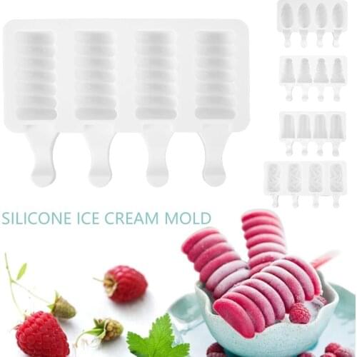 4 Cell Silicone Ice Cream Mold Ice Cube Tray Food Safe Material Popsicle Molds DIY Homemade Ice Lolly Mould Freeze Juice Tools