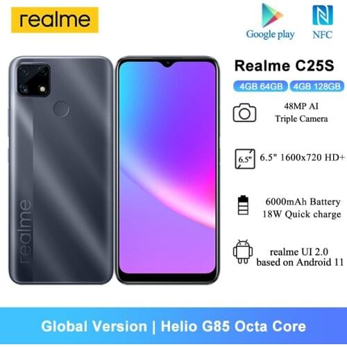 Global Version Realme C25S Mobile Phones NFC 6.5'' Helio G85 Octa Core 48MP Primary Camera 6000mAh Smartphones 4GB RAM 128GB ROM