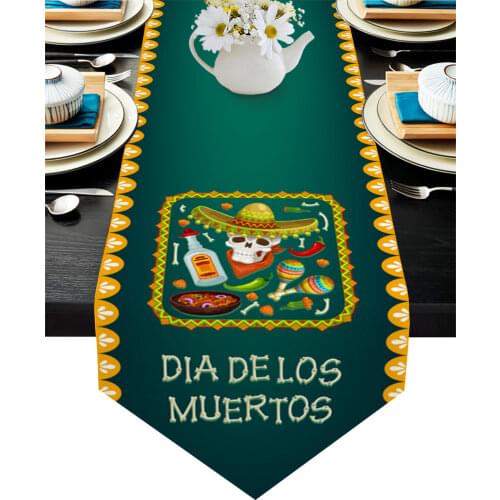 Mexican Festival Food Skull Modern Table Runner Wedding For Party Event Home Decoration Table Cover Mat Decor Accessories