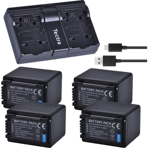 Tectra 4PCS VW-VBT380 VW VBT380 Camera Bateria +USB Dual Channel Charger for Panasonic HC-V380 HC-V110 HC-V130 HC-V160 HC-V180