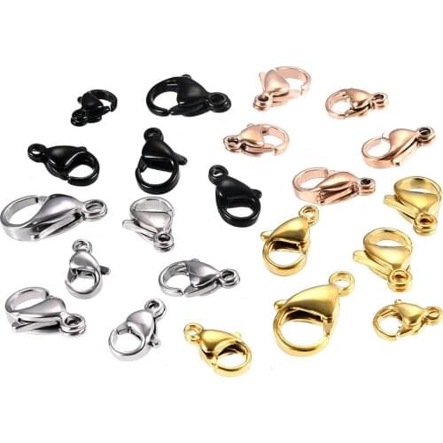 20pcs/lot Stainless Steel Lobster Clasps Jewelry Finding Clasp Hooks for Diy Necklace & Bracelet Chain Making 9/10/11/12/13/15MM
