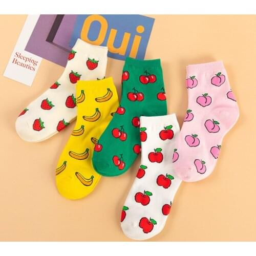 Women Socks Kawaii Funny Fruit Banana Lemon Strawberry Harajuku Colorful Cute Crew Socks Woman Cotton Dropshipping Supplier Sox