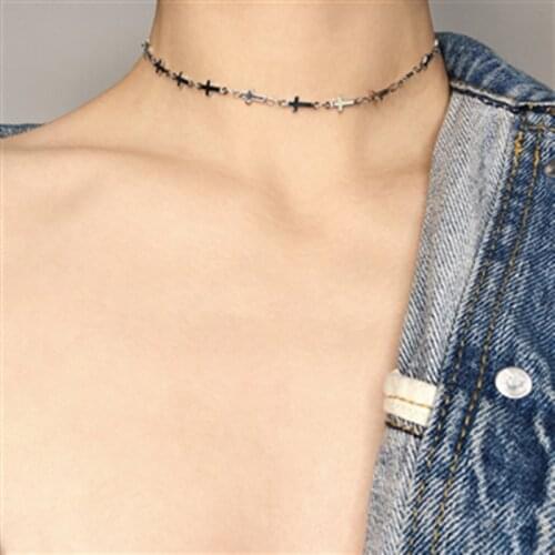 Simple Chic Titanium Steel Cross Chain Collar Chokers For Women Fashion Gold & Rose Gold Color Classic Neck Jewelry femme choker
