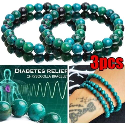 1/3Pcs Chrysocolla Malachite Bracelets for Women Men Natural Stone Beads Bracelet Round Shape Diabetes Relief Bracelet Jewelry