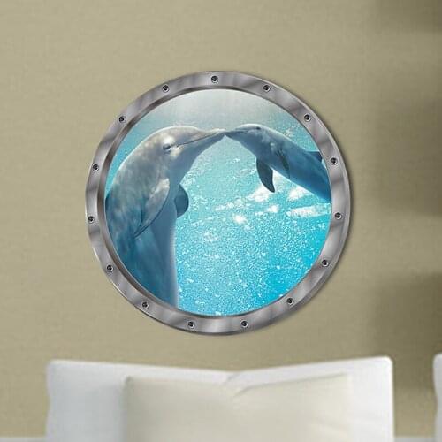 1PC Underwater Fish Wall Stickers Waterproof Dolphin Turtle Sticker For Washing Machine Decoration For Bathroom Decals PVC