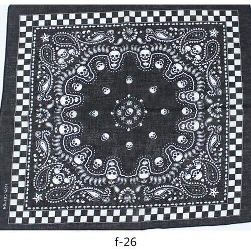 100% Cotton Punk Hip Hop Skull Black Paisley Bandana Headwear/Hair Band Scarf Neck Wrist Wrap Band Headtie For Women/Mens
