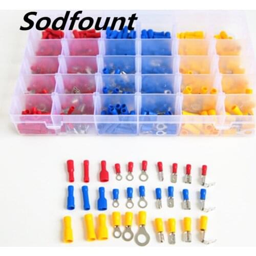 500pcs Insulated Terminals Electrical Crimp Connector Butt Spade Ring Fork Set Insulated crimp terminals with case