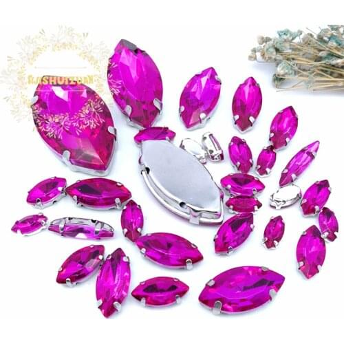 8 SIZES 30PCS Free shipping! Rose red Horse eye shape Glass Crystal sew on rhinestones with calw Diy wedding decoration