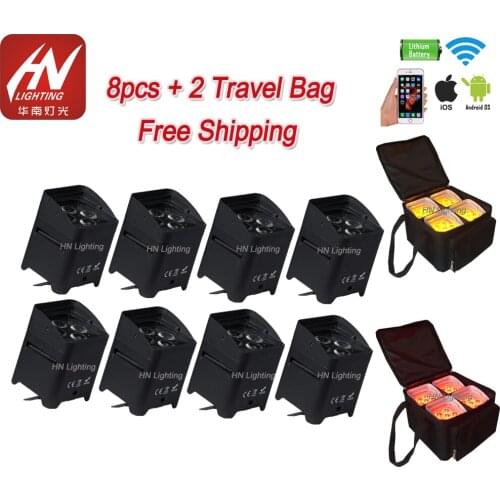 8pcs 4*18w RGBWA UV Wireless DMX Battery Operate Wifi&IRC Remote Control DJ LED Par Can Wash Light Disco Wedding Uplights