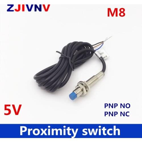 2 pcs/lot 5v proximity switch metal proximity sensor working voltage 5v 3 wires M8 PNP NO/ Normally open, or PNP NC