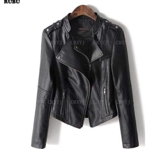 Free ship Leather Jacket 2017 Womens New Year Design PU Leather Jacket Soft Leather Coat Slim Lapel Motorcycle Jacket Black