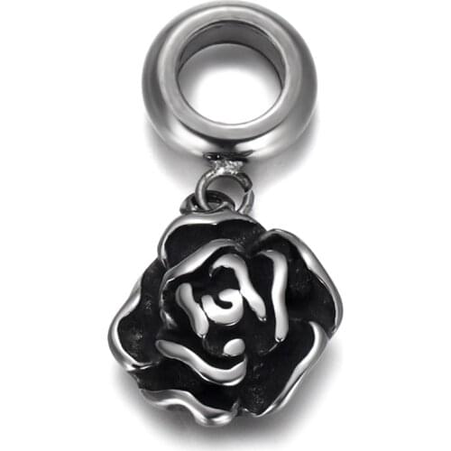 316L Stainless Steel Spacer Bail Beads with Rose Charms 5mm Hole Polished Metal Charm Accessories DIY Bracelet Jewelry Making