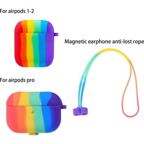 Cute Warm Plush Fox Rabbit Ears Rainbow Colors Wireless Earphone Case For Apple airpods 1 2 pro Headset Cover Non-slip With Hook