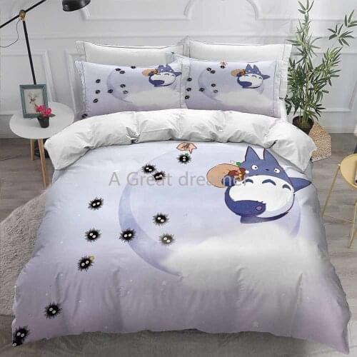 Home Textile Cartoon Anime Totoro Double Size Bedding Set Bed Linen 3pcs Comforter Bedding Sets Duvet Cover Bed Sheet Pillowcase