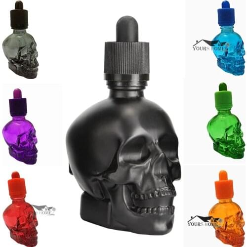 1 Piece 30ml Skull Bottle Bitter Bottle E Liquid Frosted Black Skull Shape Glass Dropper Bottle With Child Proof Barware