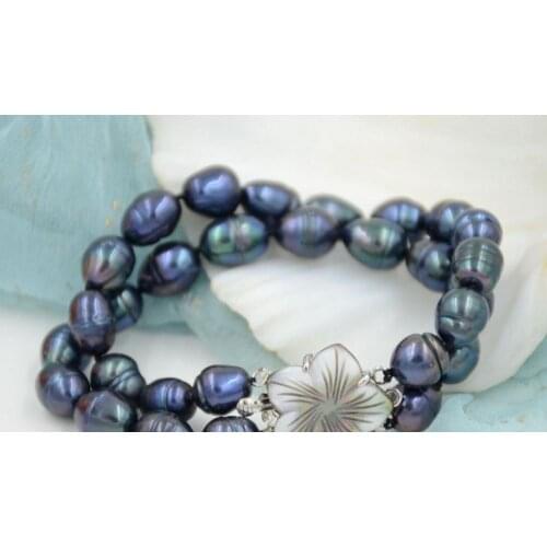 Hot New 2 ROW natural 10-11mm Australian south sea black pearl bracelet farming