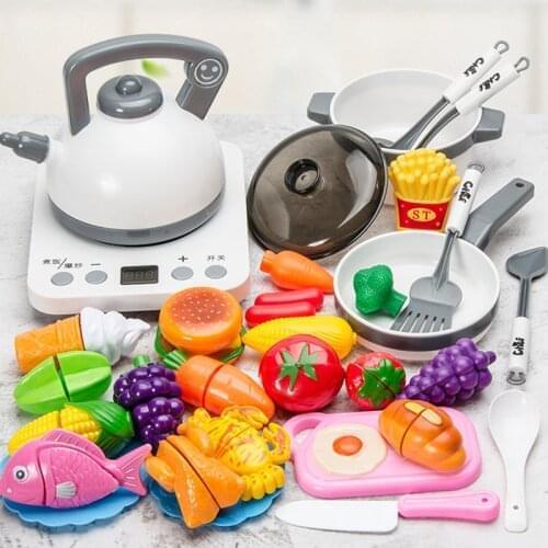 Kids Play House Toy Kitchen Girl Shopping Cart Vegetables Fruits Simulation Kitchen Toys For Children