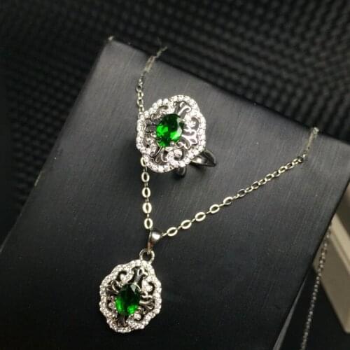 KJJEAXCMY boutique jewels 925 Pure silver set with natural star sapphire pendant + necklace + ring set new style dress chrysanth