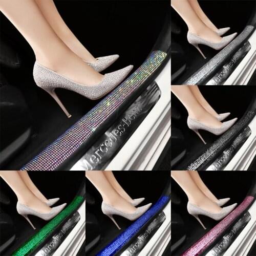 Colorful Car Stickers Glitter Threshold Plate Door Entry Guard Decals Rhinestone Bling Scratch-Resistant Length 45cm,Width 5cm