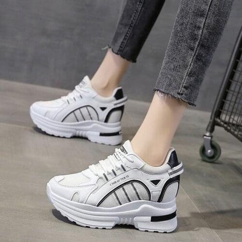 Fashion Woman High Platform Sneakers 2021 Spring Female Shoes Black White Breathable Zapatos Casual Mujer With high 8CM