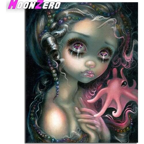 MOONZERO Big Eye Girl Octopus Full Square/Round Diy Diamond Painting Cross Stitch Diamond Embroidery Mosaic Home Decor 202039