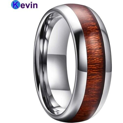 Men Women Couple Ring Tungsten Wood Inlay Ring Dome Band Comfort Fit Width 6MM And 8MM Available