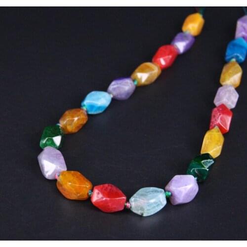 15.5"/strand Rainbow Natural Agates Freeform Faceted Nugget Pendant Beads,Mixtz Raw Gems Loose Beads For Bracelat Jewelry Making