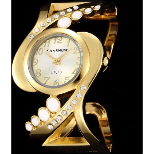 2020 New Fashion Women Unique Design Watch Gold Bracelet Bangle Rhinestone Wrist Watch Lady Exquisite Luxury Casual Quartz Watch