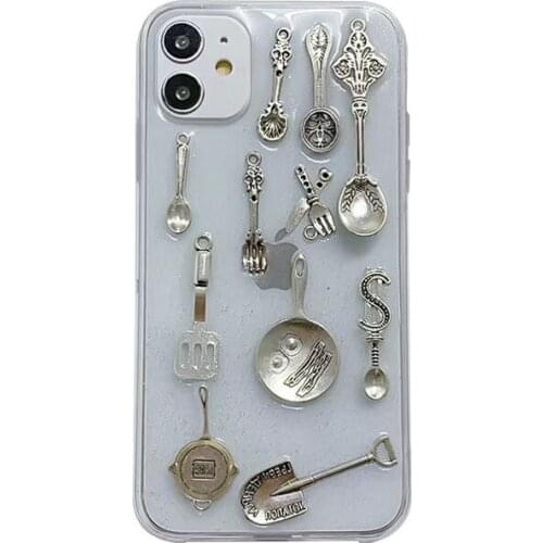 Novelty Fun Clear Knife Fork Kithen Artwork Phone Case for iPhone 12 11 Pro XS Max XR X 7 8 Plus 12mini Creative r Back Cover