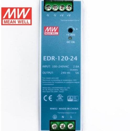 Single Phase AC/DC 120W 24V 5A Genuine Meanwell EDR-120-24 Industrial DIN Rail Power Supply