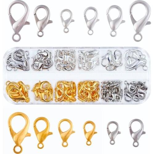 Zinc Alloy Lobster Claw Clasps For Jewelry Making DIY Mixed Color Jewelry Findings 12~21X 6~12mm Hole:1.5~ 2mm About 40pcs/box