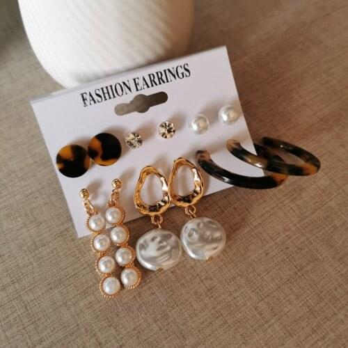 Wholesale 2020 6pcs/set Pearl Shell Earrings Set for Women Girls,Big Earring Brincos Female Fashion Jewelry Gifts