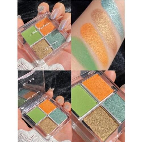 Neon Green 4 Color Shimmer Matte Eyeshadow Palette Makeup Palette Metallic Diamond Glitter Pigmented Eyeshadow Pallete Cosmetic
