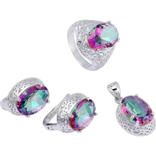 Eulonvan Charms luxury Wedding jewelry sets womens accessories 925 sterling silver dropshipping Rainbow Cubic Zirconia S-3713set