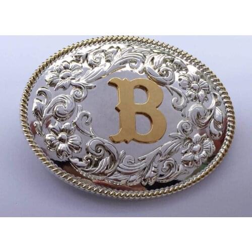 High Quality Oval Lace Golden Initial Letter Belt Buckle Silver With Gold Fashion Man Jeans Accessories For 4cm Wideth Belt