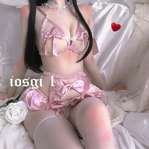 Romantic French Style Sexy Costumes BabyPink Erotic Maid Lingerie Sweet Lolita Dress Anime Cosplay for Women Underwear Set