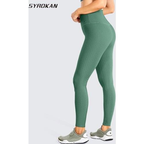 SYROKAN Textured Butt Lift Workout Leggings High Waisted Scrunch Booty Yoga Pants with Pocket -25 inches