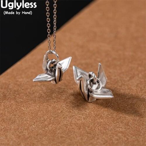 Uglyless 2 Sizes Real 990 Pure Silver Cranes Pendants for Women Handmade Birds Necklaces NO Chain Creative Animals Gifts Jewelry